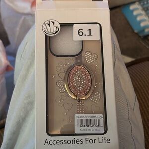 Gold Heart Pattern Phone Case with Ring Holder